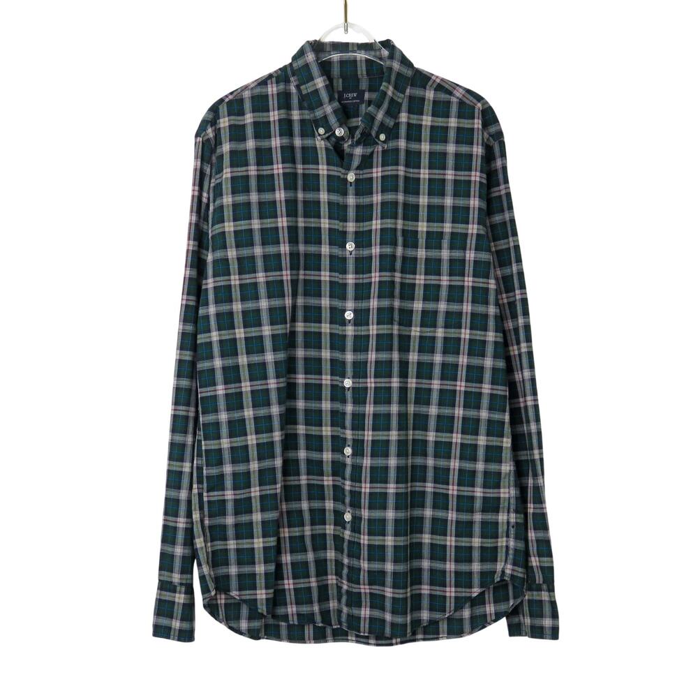 J.Crew Heathered Cotton Green Plaid Button Down Shirt Medium Men's